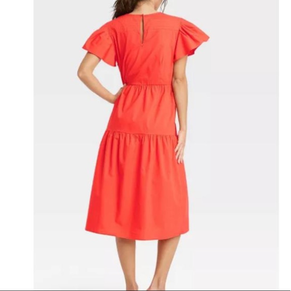 NWT WHO WHAT WEAR Dress Tiered Orange Flutter Short Sleeve A-line Midi Dress M - Picture 3 of 15